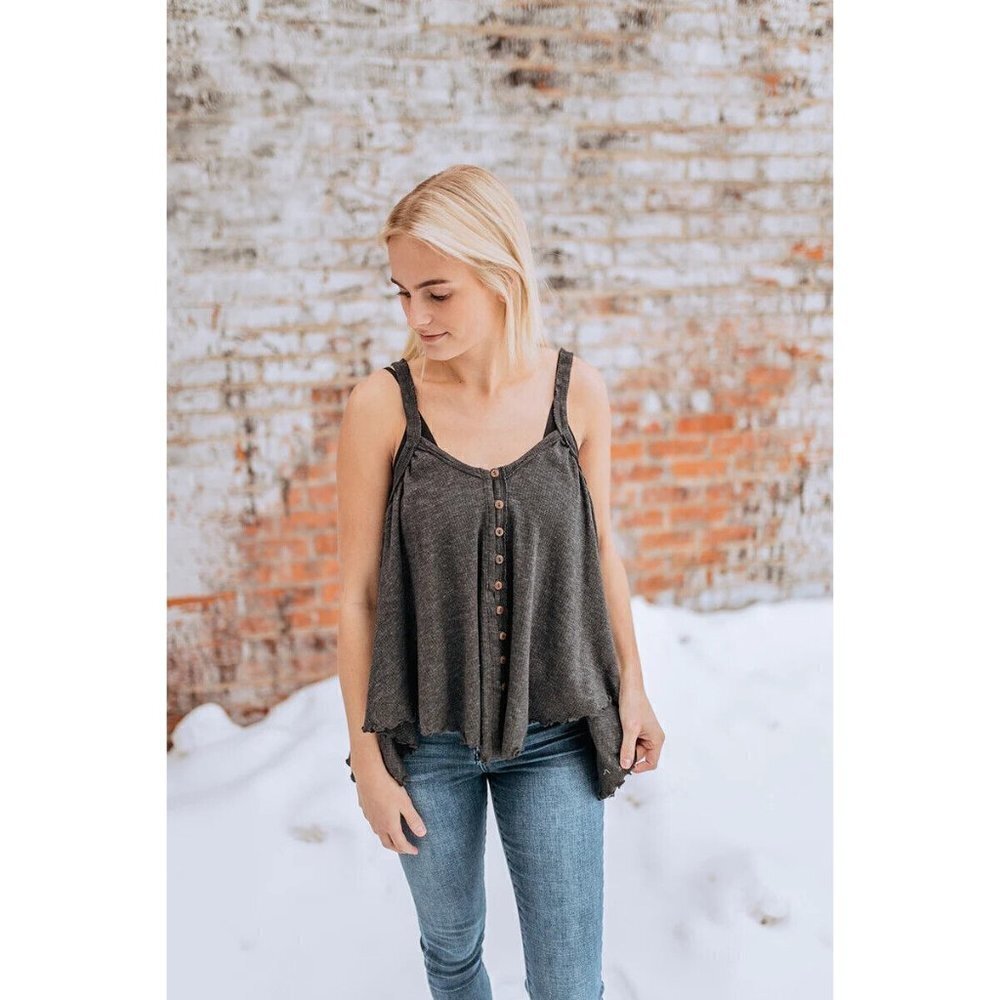 𝅺WE The Free "Dreamweaver" Gray Tank Top Sz Small Womens Free People